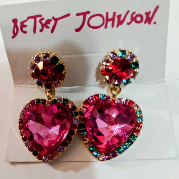 Betsey Johnson Multicolor Heart Earrings - Picture 1 of 4
